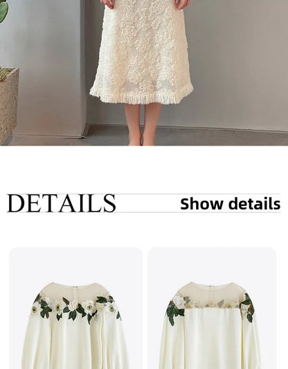 Embroidered Heavy Work Satin Patchwork irt Women's Sle Spring New Arrival Long Sve round Ne Fly Sve Lace Top