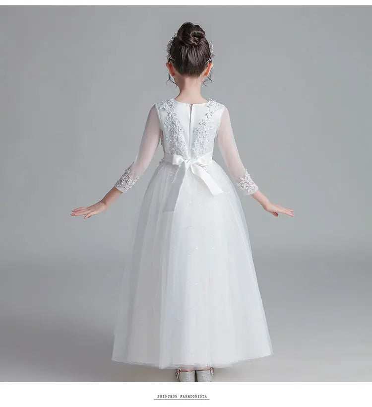 Fashion Flower Girl Dresses for Weddings Lace Long Sleeve Kids Dresses for Girls Summer Girls Party Dresses 3-13 Years