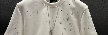 Spring New Heavy Work Light Luxury Custom Short Sleeve T-shirt Top Meteor Full Diamond T-shirt Round Neck Short Sleeve