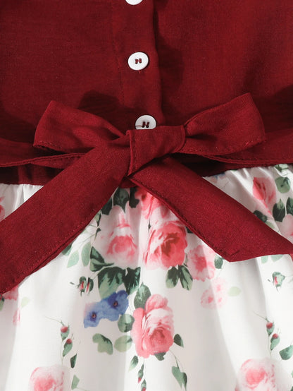 Girls' New Summer Collection: Flutter Sleeve Dress Floral Print Princess Dress with Belt Casual Dress for Girls