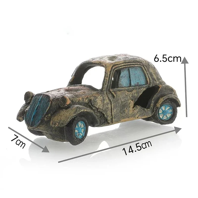 Aquarium Ornament Shaped Like Car Wreckage, Featuring Hiding Holes For Fish And Shrimp, Aquarium Decorations, And Aquascaping. (Available)