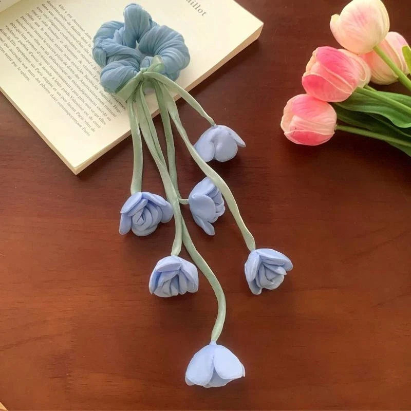Elegant Floral Tulle Scrunchie With Fringe Detailing Headbands Rope Hair Band For Everyday Styling