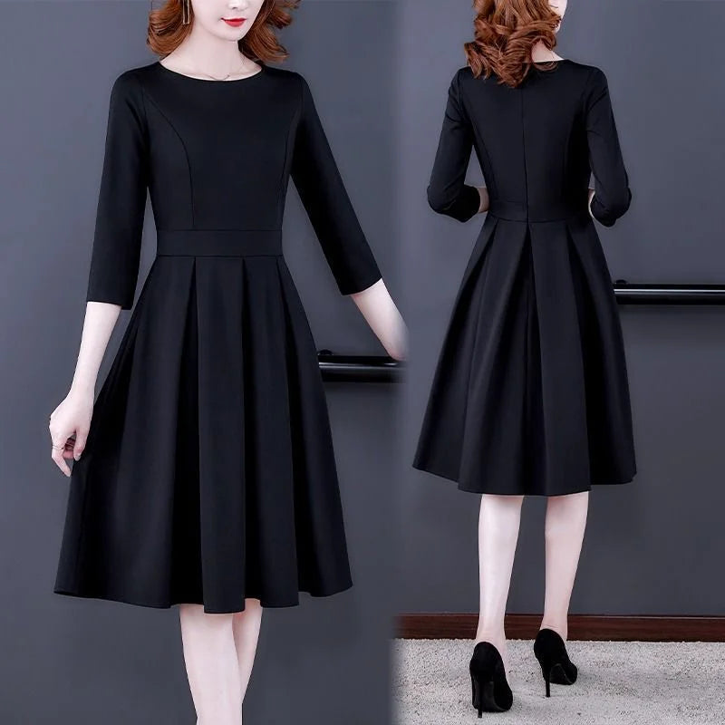 Dress Women's Fashion Western Style Spring and Autumn Clothing New Collection Waist Cinching Slimming Small Black Dress