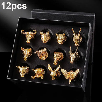 12Pcs/Set Zodiac Liquor Wine Glass Set Household Small Wine Glasses Hip Flasks Imitation Drinkware Exquisite Gift