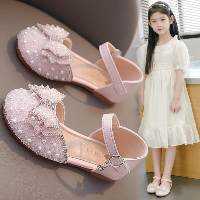 Girls Summer Sandals Soft Bottom Anti-Slip Butterfly Knot Princess Shoes Children's Footwear Comfortable Lightweight Slippers
