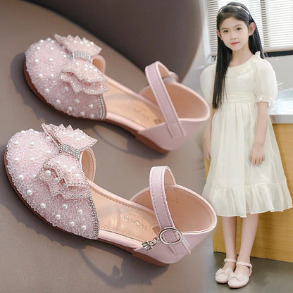 Girls Summer Sandals Soft Bottom Anti-Slip Butterfly Knot Princess Shoes Children's Footwear Comfortable Lightweight Slippers