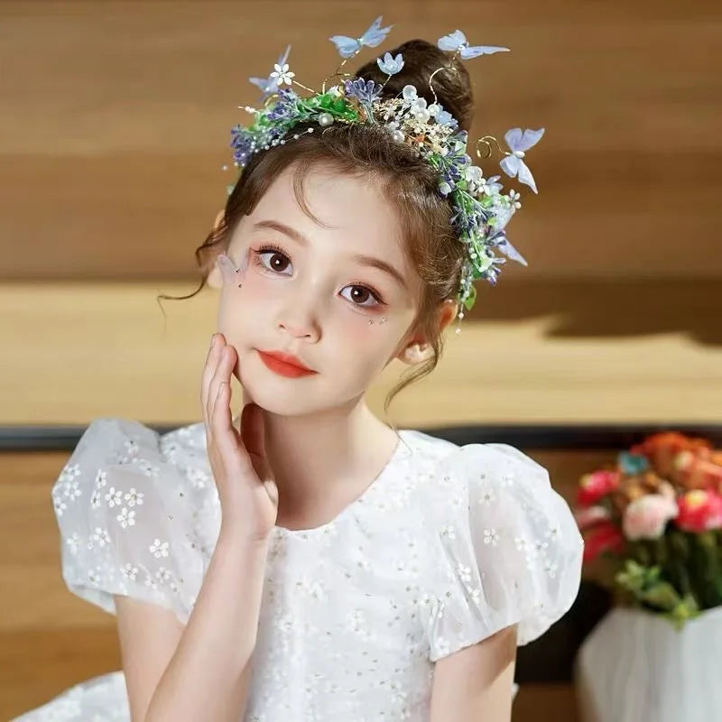 Sweet crowns for bouquets Headband For Kid  Forest Style Hairbands Girl butterfly flower crown Hair Band Flower headpiece