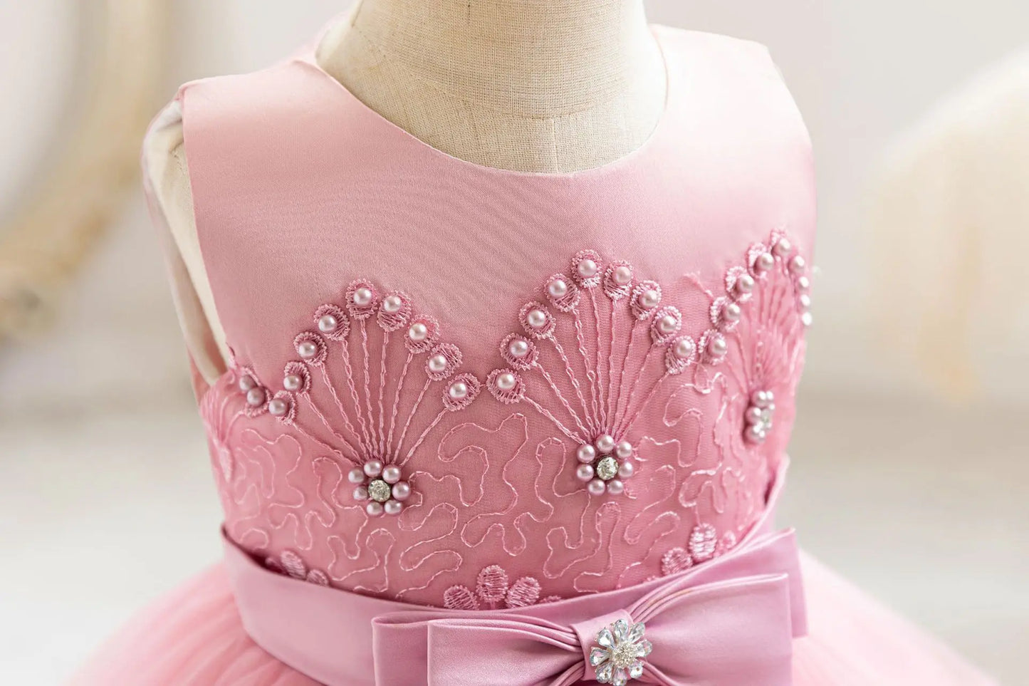 Party Dresses For Girl Formal Prom Wedding Dress Beaded Embroidery Mesh Princess Dress For Infant Baby 1st Birthday Baptism Gown