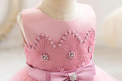 Party Dresses For Girl Formal Prom Wedding Dress Beaded Embroidery Mesh Princess Dress For Infant Baby 1st Birthday Baptism Gown