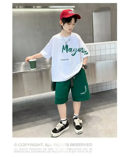 Korean Thin Sports Summer Two-Piece Set Boys Summer Set New Children's Summer Medium and Large Children's Boy