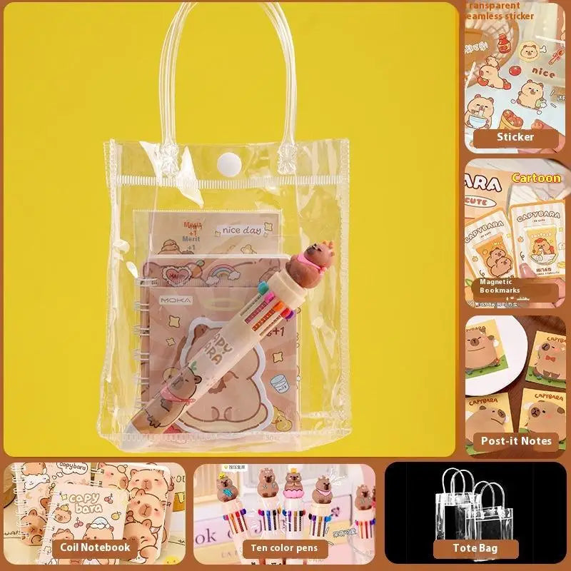 1 Set Pen Stickers Notebook Plush Pendants Handbag Final Prizes Stationery Gift Bag For Students Kawaii Capybara Stationery Kit