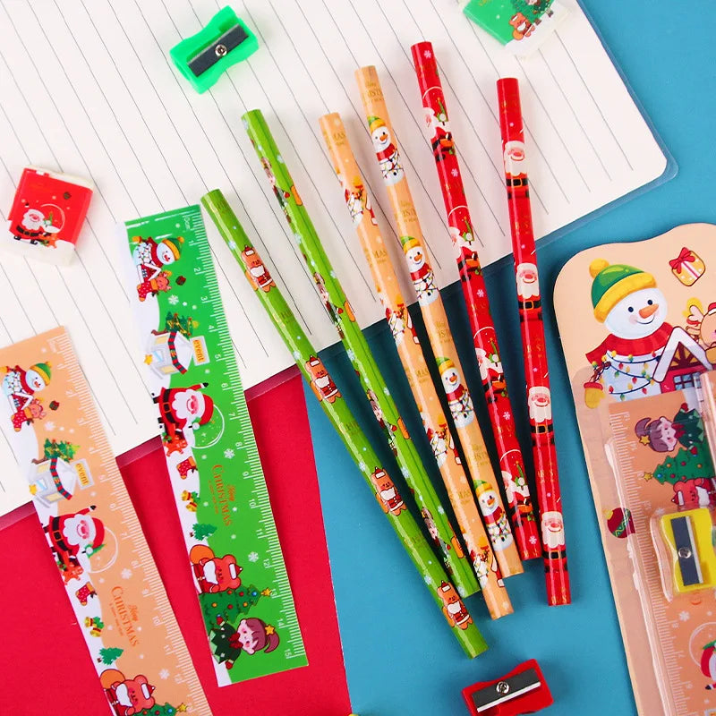 5pcs/Set Cute Cartoon Pencil Stationery Set Children Student Back To School Stationery Supplies Kawaii Kids Prize Christmas Gift