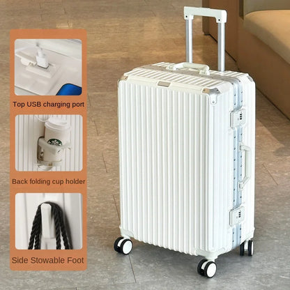 Large Capacity 28 inch Aluminum Frame Suitcase Durable Trolley Case with Universal Wheels, 24 Business Travel Suitcase