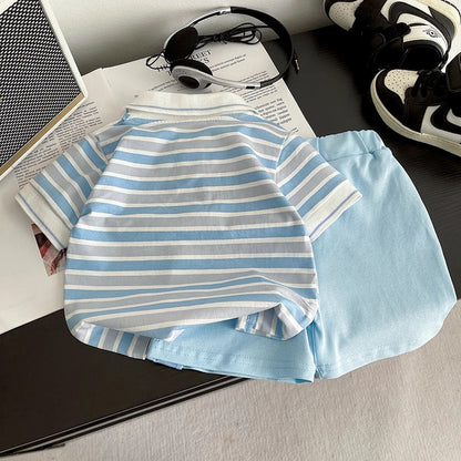 Summer Children Suits Boys Girls Short-sleeved Striped T-shirt +Shorts 2pcs/Set Babies Fashion Tracksuits Kids Casual Outfits