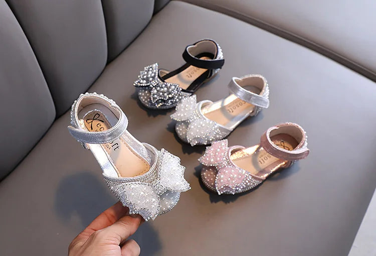 Summer Girls Flat Princess Sandals Fashion Sequins Bow Rhinestone Baby Shoes Kids Shoes For Party Wedding Party Sandals E618