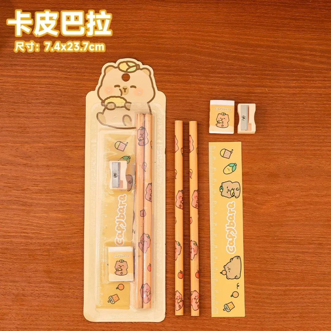 5pcs/Set Christmas Kids Stationery Set Children Pencil Ruler Eraser Sharpener Set School Supplies Gifts Kindergarten Prizes