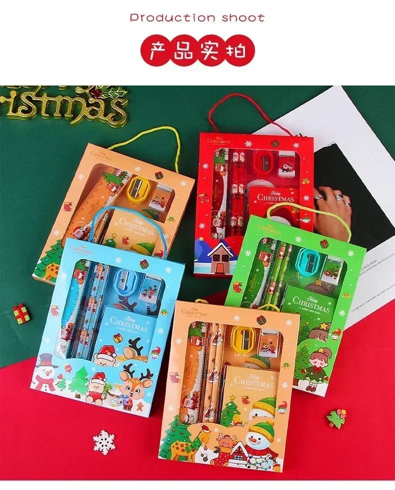Pencil Stationery Set GIfted By Santa Claus Children Student Office Supplies Kawaii Kids Prize Birthday Christmas New Year