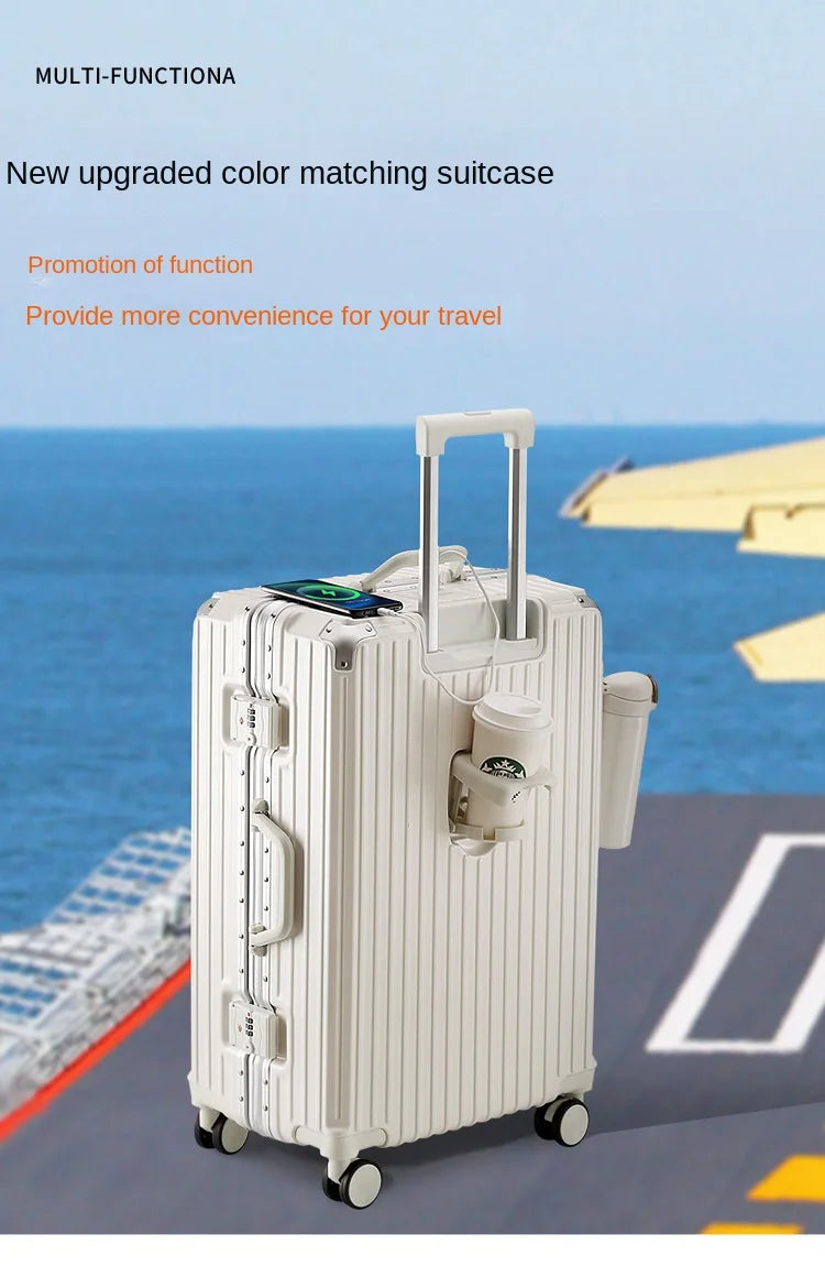 Large Capacity 28 inch Aluminum Frame Suitcase Durable Trolley Case with Universal Wheels, 24 Business Travel Suitcase