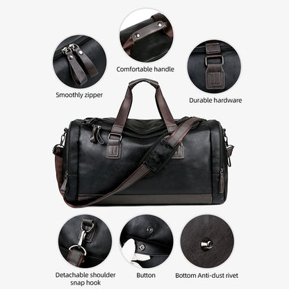 PU Leather Travel Duffel Bag Luggage Weekender Overnight Tote for Men Women Gym Sports Crossbody Carry on Waterproof  Handbags