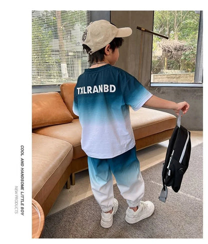 Summer teenager Boys Sports Suit Letter T Shirt + hip hop shorts Pants Kids Clothes Tracksuit 4 5 6 7 8 9 10 11 12 Years