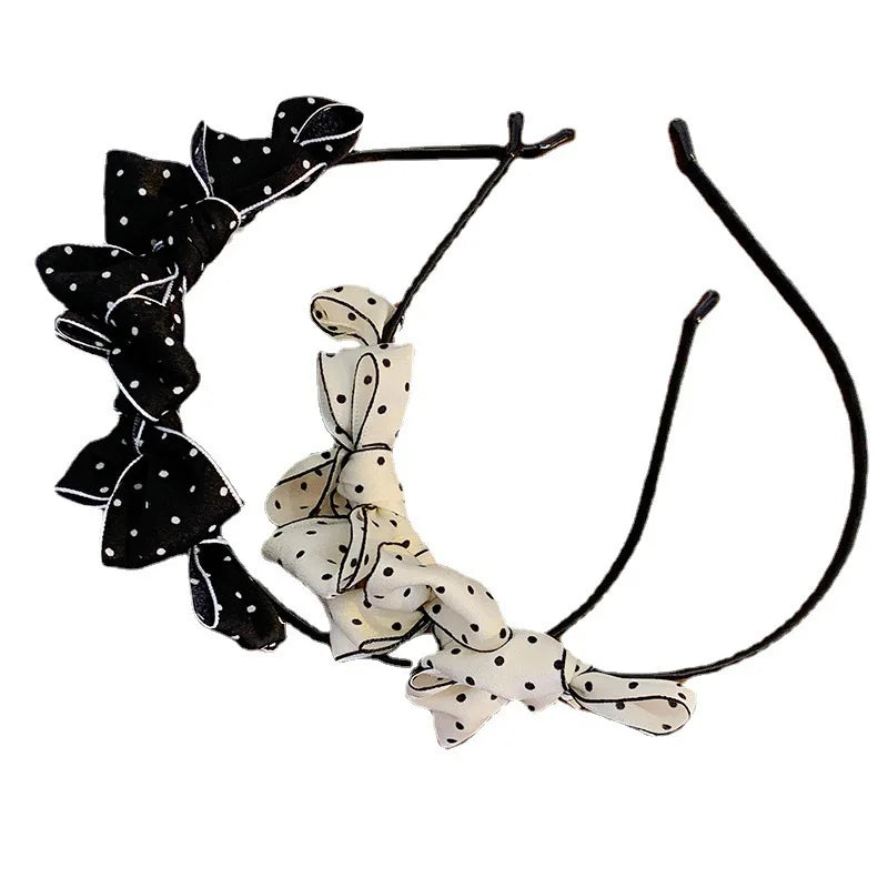 Korean Style Polka Dot Bow Headband – Double-Sided Hair Hoop, Elegant & Cute Hair Accessory for Women