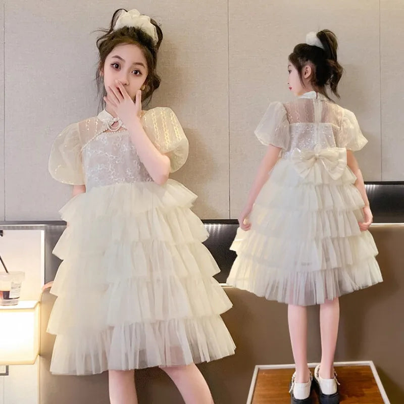 Girls Party Dresses Children Sleeveless Butterfly Embroidery Tulle Bowknot Pageant Gown Newborn Baby Birthday Princess Dress