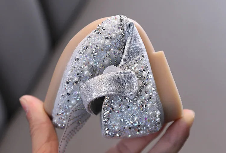 Girls Leather Shoes Children's Lace Butterfly Rhinestone Pearls Beading Performance Single Shoes Fashion Weeding Kids Shoes