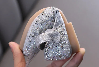 Girls Leather Shoes Children's Lace Butterfly Rhinestone Pearls Beading Performance Single Shoes Fashion Weeding Kids Shoes