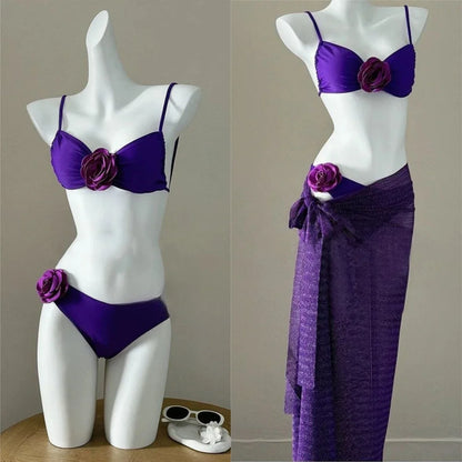 2026 New High Waist Fairy Sweet 4-Piece Women's Split Bikini Set Print Long Sleeve Swimwear Trendy Beach Vacation Fairy Swimsuit