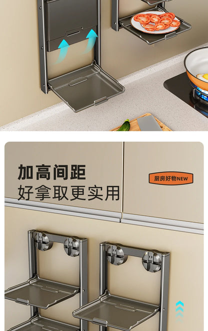 No-Drill Kitchen Storage Shelf Home Suction Cup Prep Rack Foldable Spice Organizer Multi-Layer Oil Salt Jar Stand