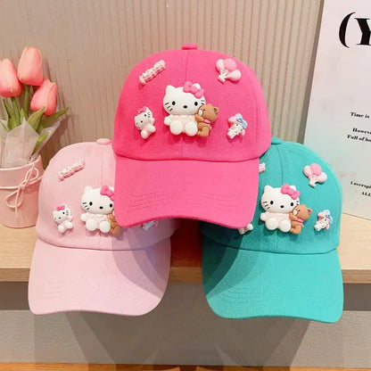 New Sanrio Animation Hello Kitty Travel Cap Spring and Autumn Girls Outdoor Versatile Baseball Cap Sun Protection Visor Hat