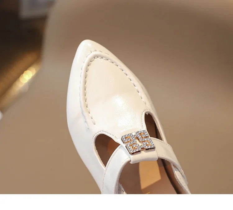 Fashion Girls' Shoes  Autumn New Kids Formal Pointed Leather Shoes Simple Versatile Girls' Rhinestone Casual Shoes Zapatos (Available)