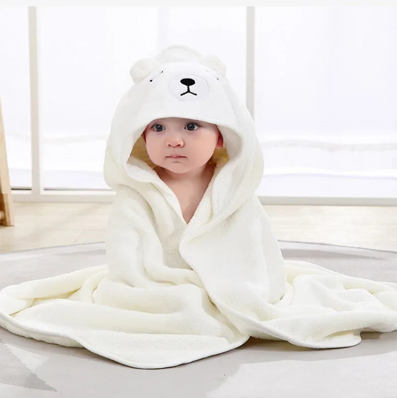 0-3 Years Unisex Baby Bathrobe Flannel Cape Cartoon Boys Girls Hooded Bathrobe Newborn Shower Gift Wrap Swaddling Bath Towel (Available)