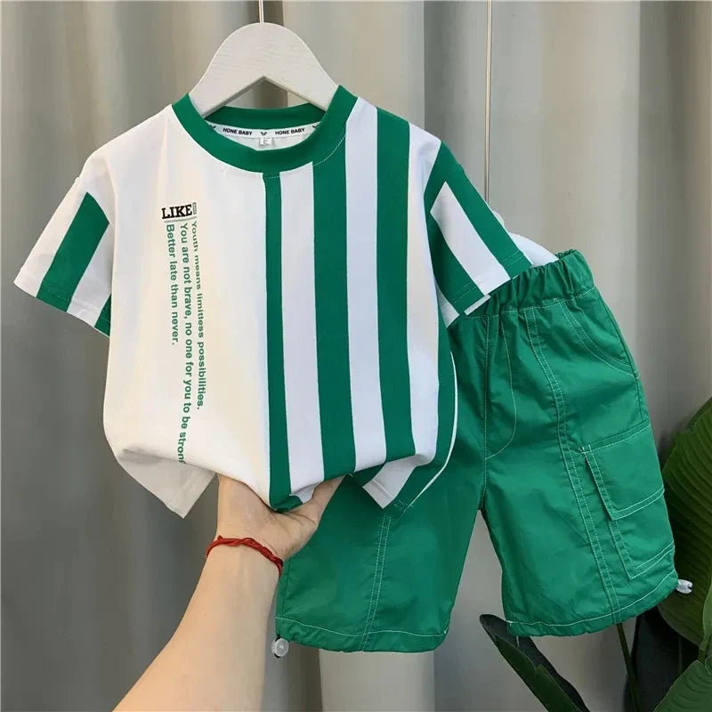 Summer Boy Clothing Suit New Children's Clothes Set Boys Short Sleeve T-Shirt Shorts 2 Piece Set Kids Sportswear Suit 2 4 6 8Y [Avaiilable]