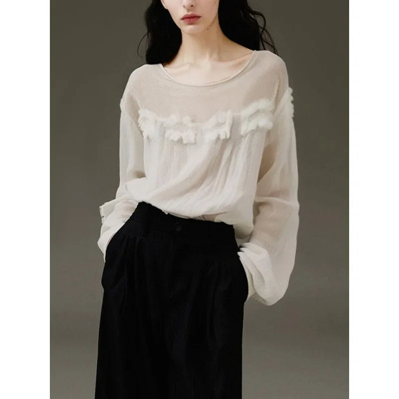Western-style Floral Tops for Women 2025 Spring and Summer Jacquard Design Textured Casual Light and Slightly See-through Tops