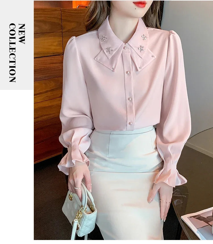 Elegant Long Sleeve Chiffon Shirts Women Autumn Winter Fashion White Blusa Feminina Korean Style Office Ladies Tops Blouses