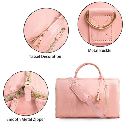 Travel Luggage Bag with Shoe Compartment Large Capacity Portable Duffle Bag Women's Foldable Suitbag Waterproof Clothes Totes
