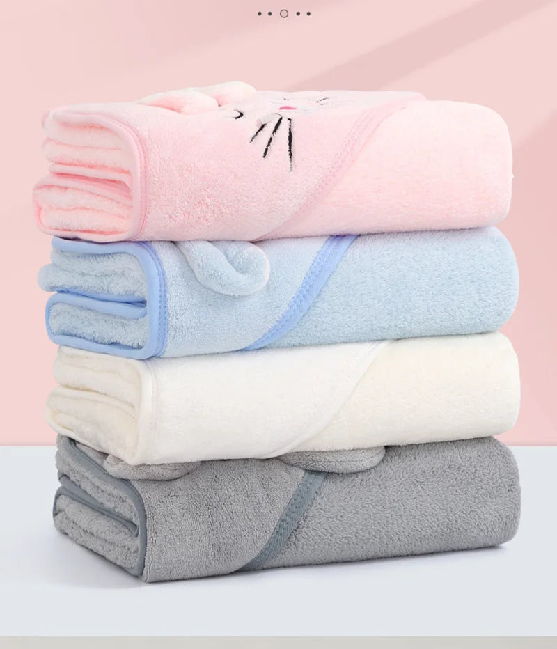 0-3 Years Unisex Baby Bathrobe Flannel Cape Cartoon Boys Girls Hooded Bathrobe Newborn Shower Gift Wrap Swaddling Bath Towel (Available)