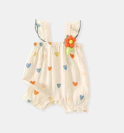 Summer Sweet Sle Baby Girl Rer Print Thin Svel Clothes for Babies Heart Pattern Cler Suit Casual Summer Outfit (Available)