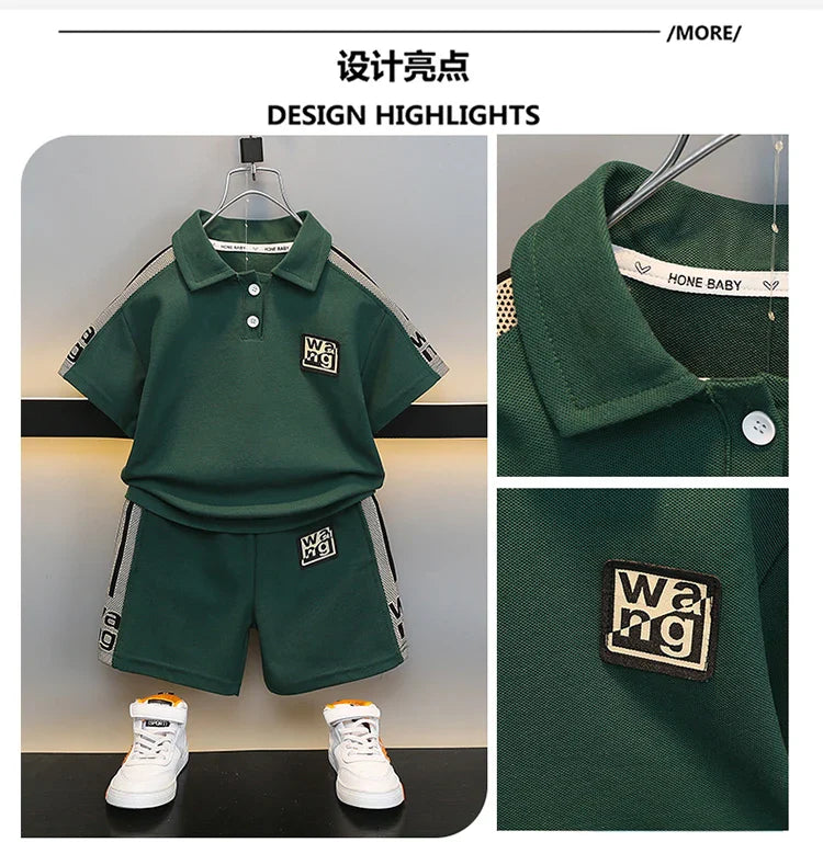 Boys Summer Polo Shirt Set New Baby Short-sleeved Two-piece Set Boys Children's Foreign Children's Clothing