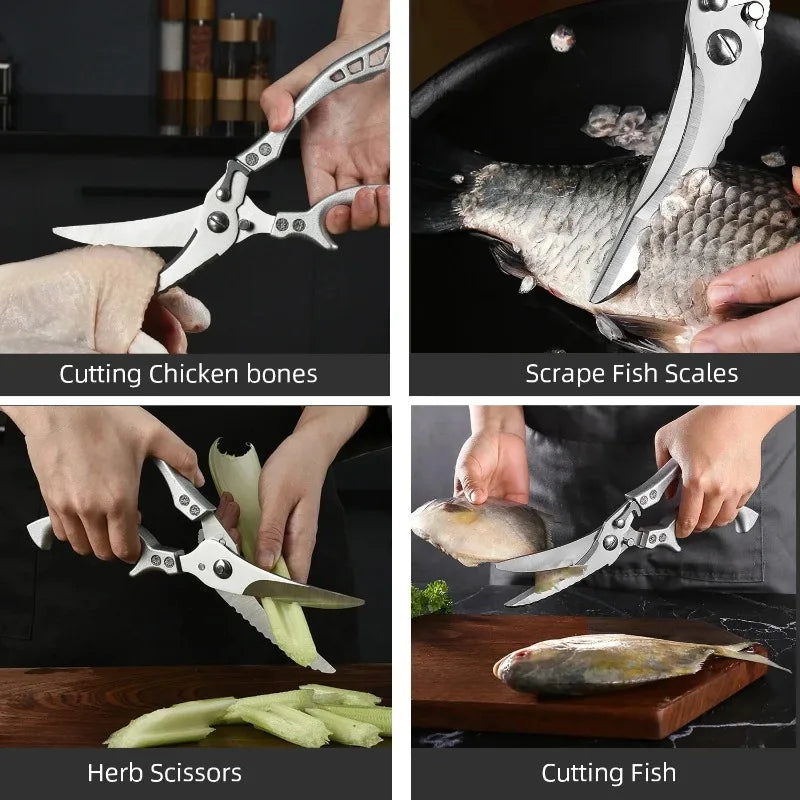 Stainless Steel Kitchen Scissors MultiFunction Chicken Bone Scissors for Cutting Fish Meat Vegetables Effort-Saving BBQ Scissors