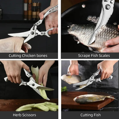 Stainless Steel Kitchen Scissors MultiFunction Chicken Bone Scissors for Cutting Fish Meat Vegetables Effort-Saving BBQ Scissors