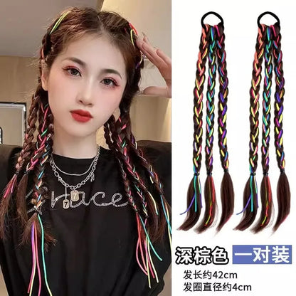 Children's boxing braids, wigs, headband, internet famous hot girls tie their hair, braids, rubber bands, girls' long hair, dirt