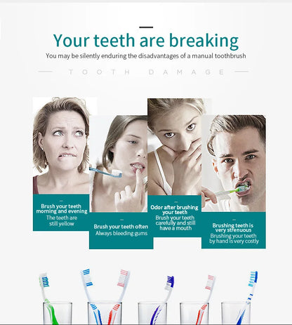 Adult Sonic Electric Toothbrush IPX7 Waterproof with DuPont Brush Head USB Rechargeable High-Frequency Cleaning 6 Modes