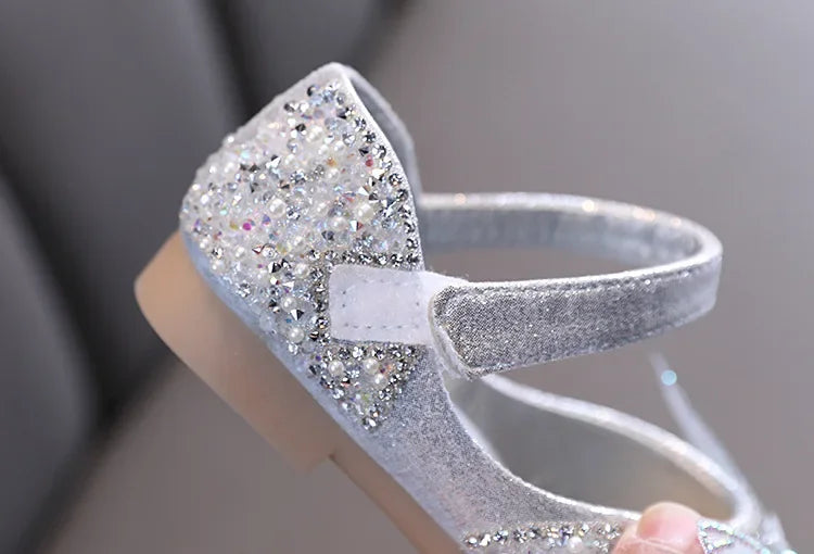 Girls Leather Shoes Children's Lace Butterfly Rhinestone Pearls Beading Performance Single Shoes Fashion Weeding Kids Shoes