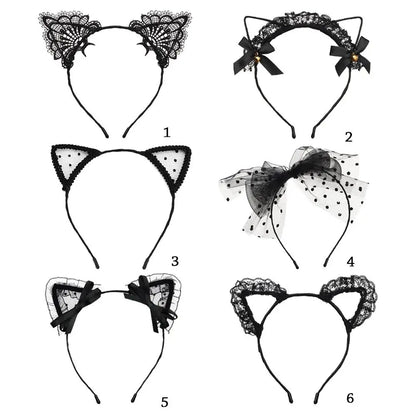 Cute Lace Cat Ears Headband Fancy Dress Hairband Women Girls Cosplay Headwear Masquerade Anime Costume Party