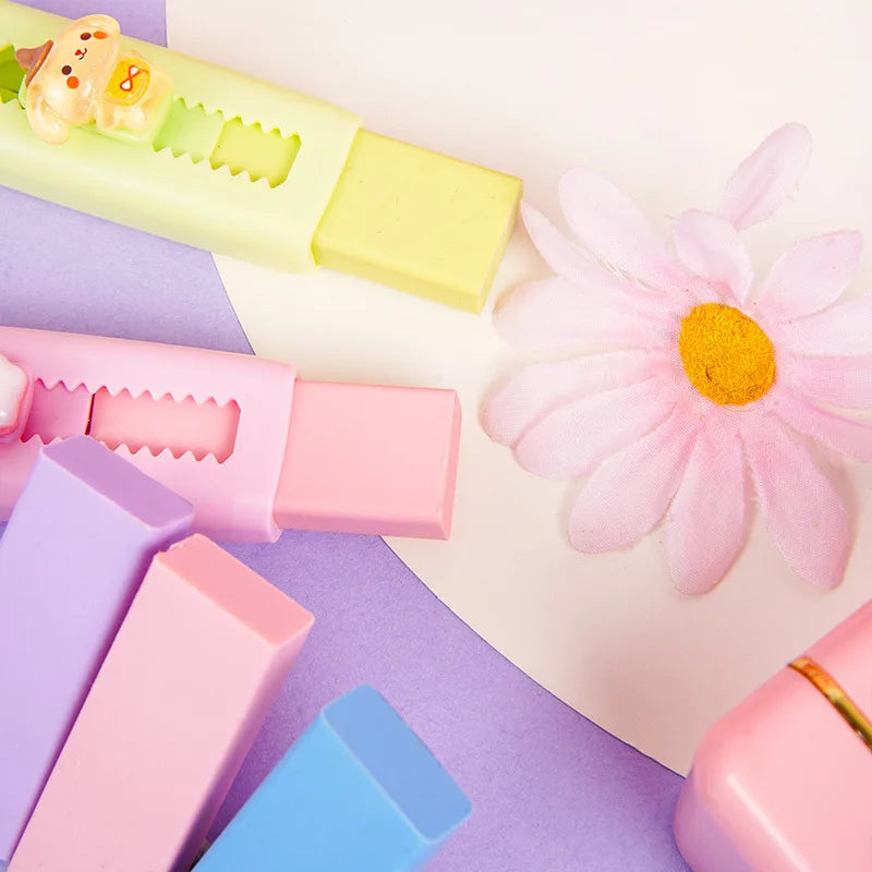 Cute Cartoon Push-pull Pencil Eraser Creative Retractable Pupil Writing Error Correction Erasers Students Stationery Supplies