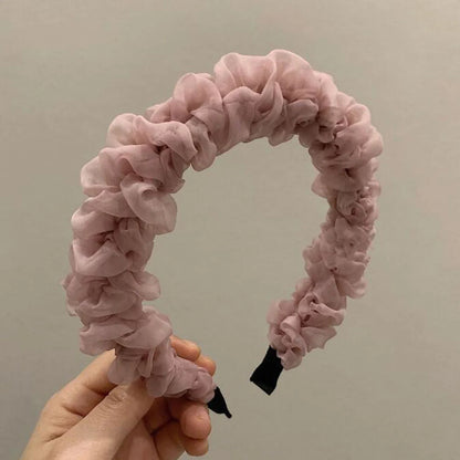 Fashion Women Headband Wide Side Mesh Flower Hairband Pleated Turban Casual Soft Headwear Hair Accessories