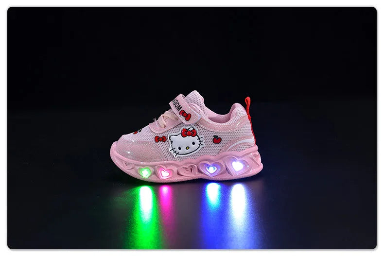 Sanrio LED Kids Shoes for Girls Cute Cartoon Hello Kitty Shoes Summer Girl Kawaii Shoes Soft Bottom Sneakers Casual Shoes