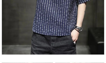 Men's Light Blue Denim Shirt Oversized Short Sleeve Button-Down Casual Top(Available)